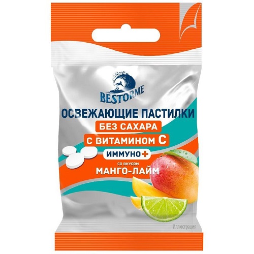 Bistormi пастилки освежающие, без сахара, Манго-лайм, 20 гр